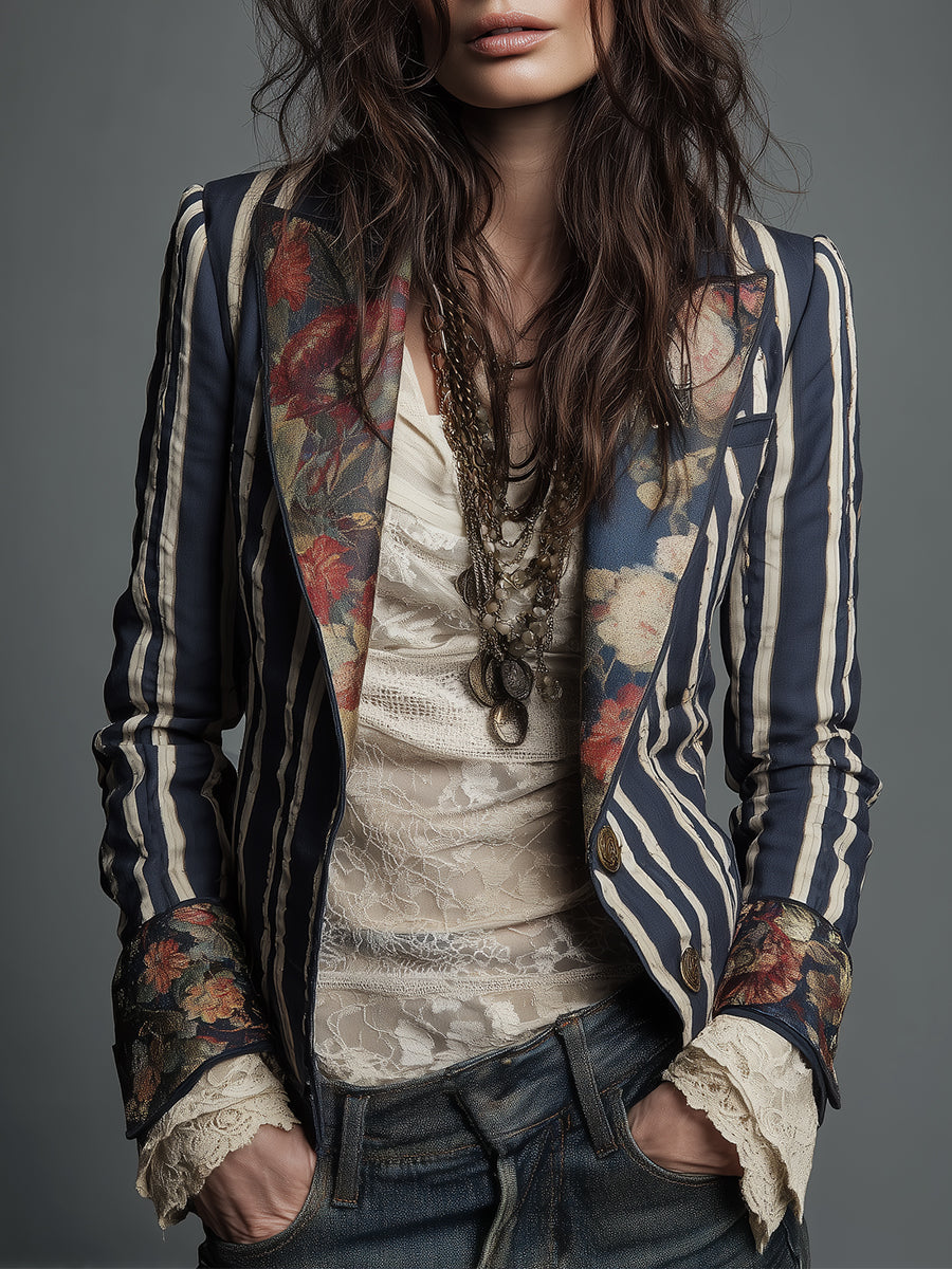 Avenorix | Floral Print Blazer with Structured Shoulder for Women