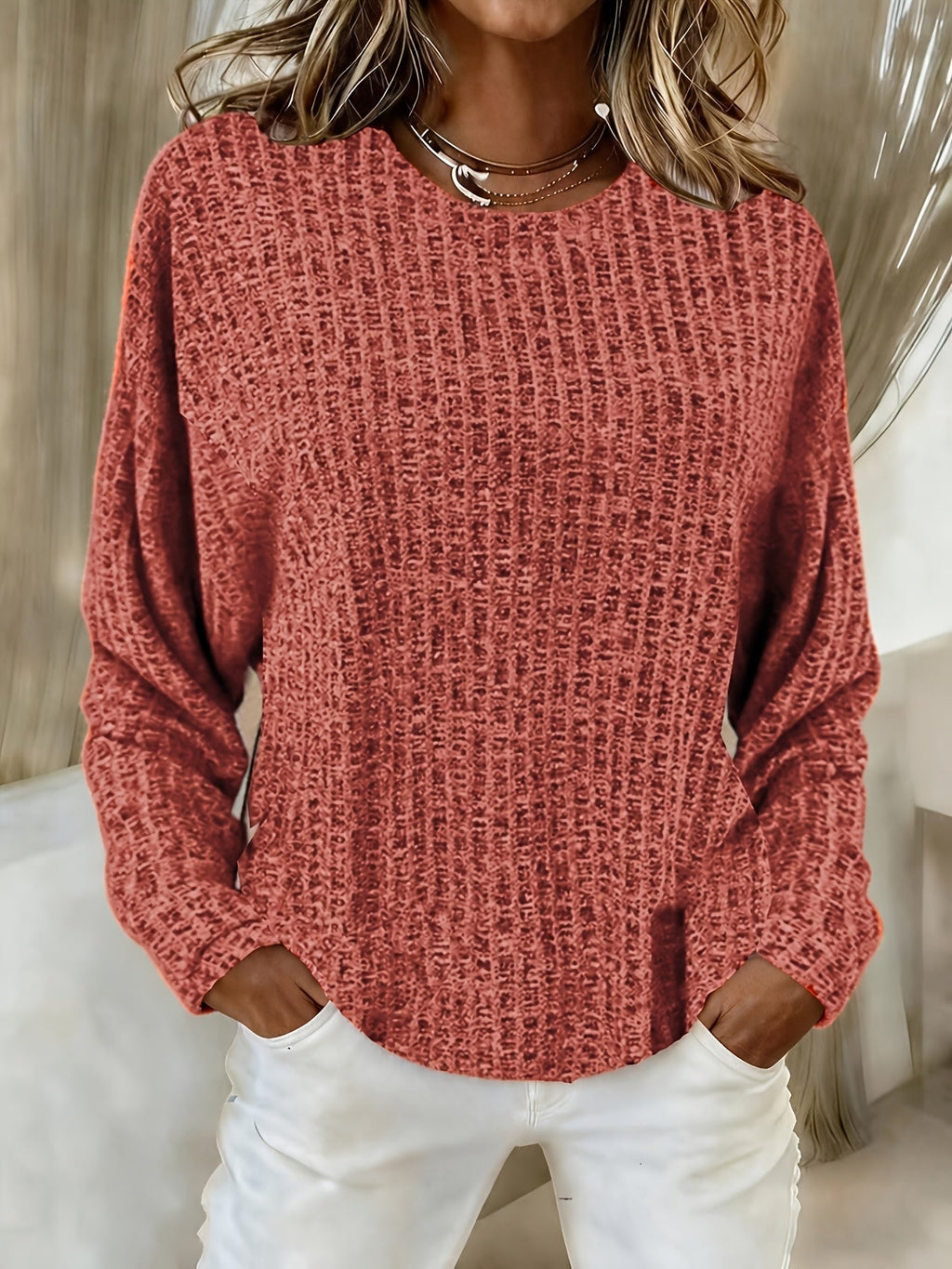 Paloma | Waffle Knit Tunic Sweater with Curved Hem for Women