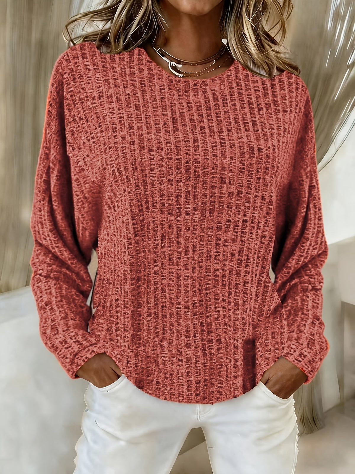 Paloma | Waffle Knit Tunic Sweater with Curved Hem for Women