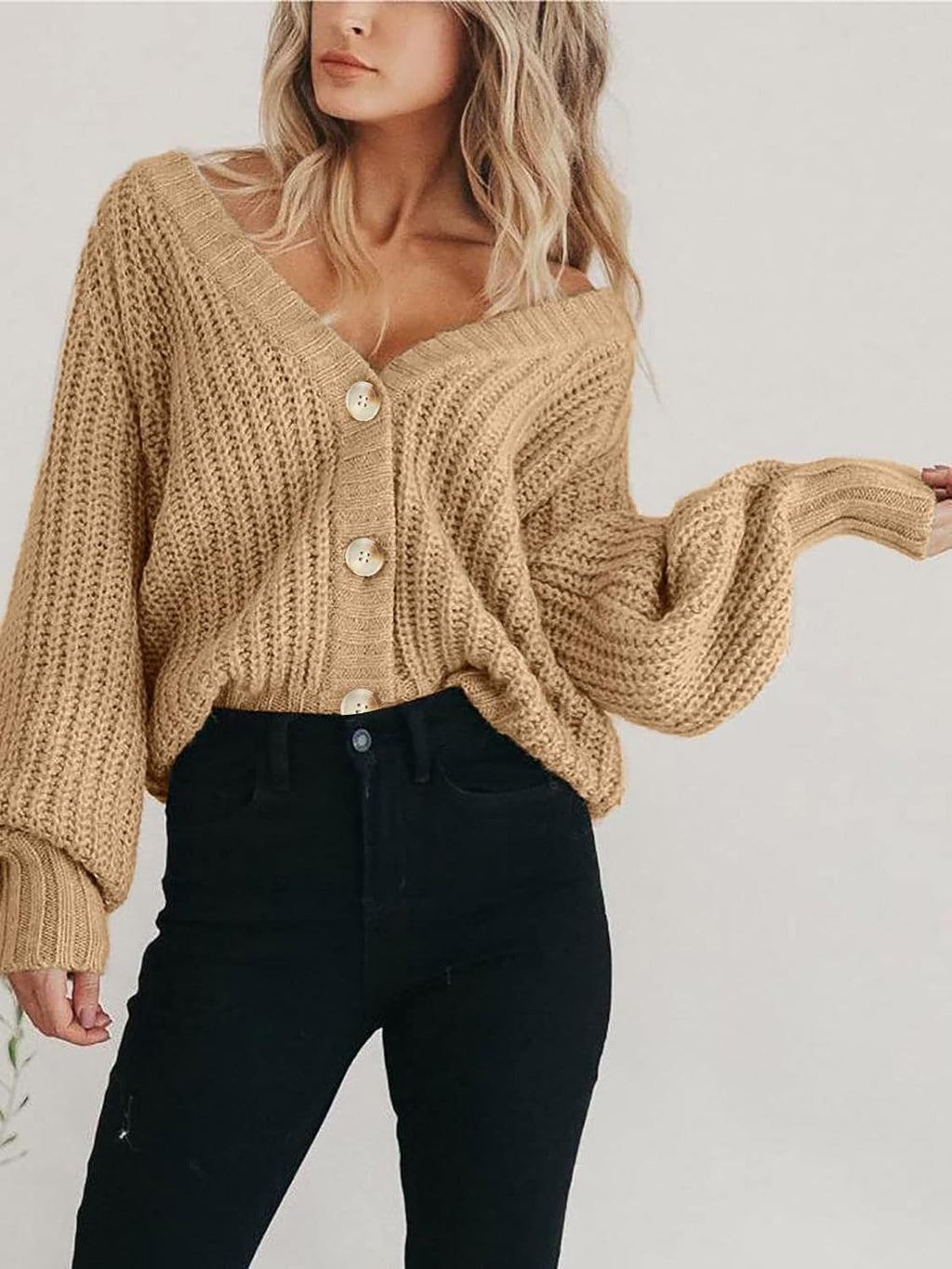 Cassandra | Chunky Knit Cardigan with Deep V Neck and Buttons for Women