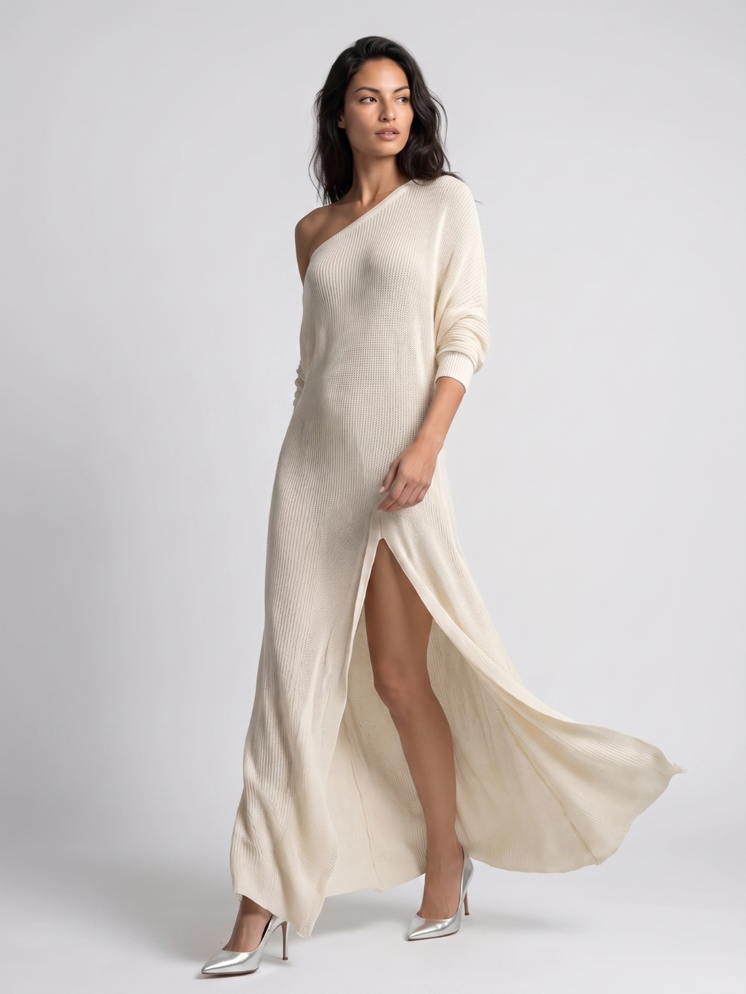 Beatrix One-Shoulder Textured Long Sleeve Maxi Dress - view 3