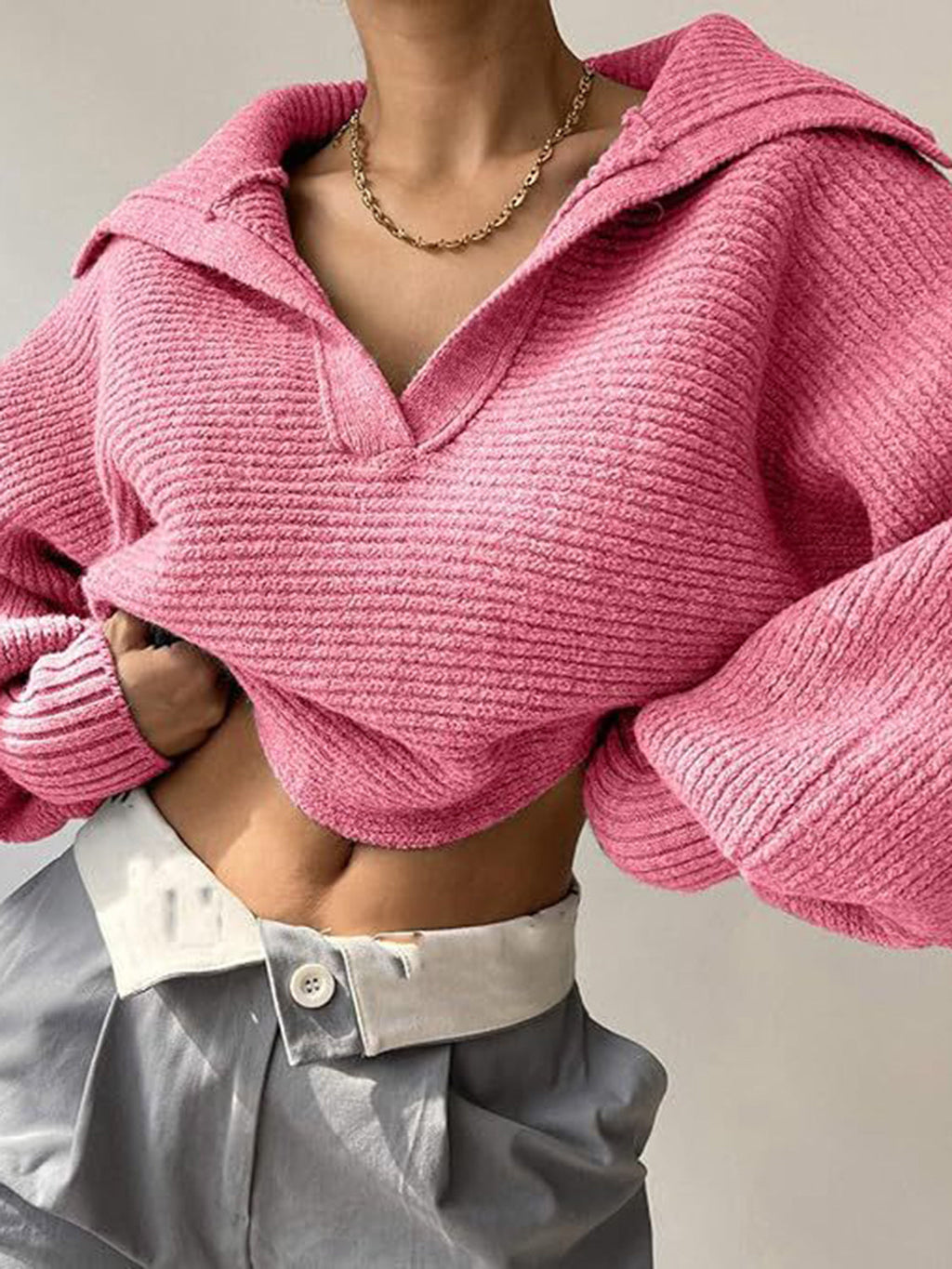 Jane | Ribbed Polo Sweater with Split Collar and Wide Cuffs for Women