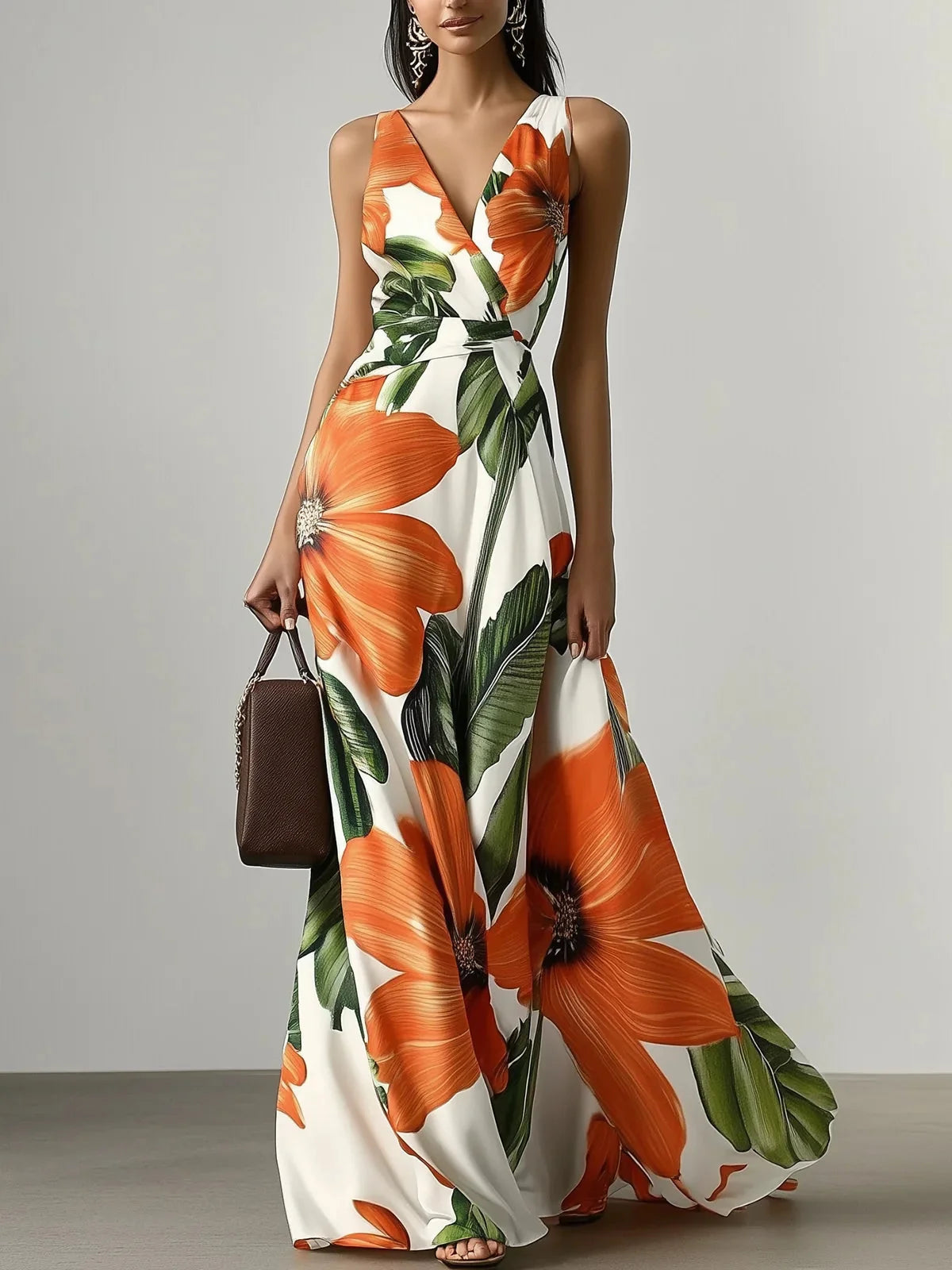 Mirabel Floral A-Line Maxi Dress with Pockets - front view