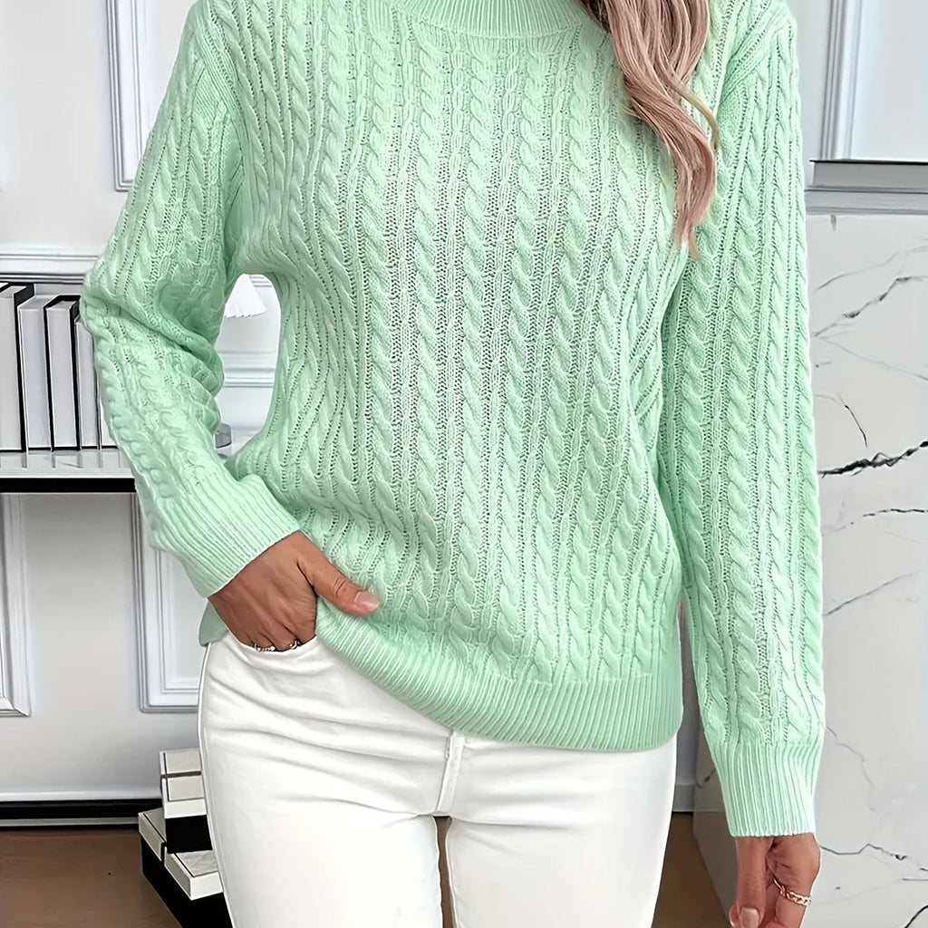 Aurore Cable Knit Ribbed Round Neck Sweater - front view