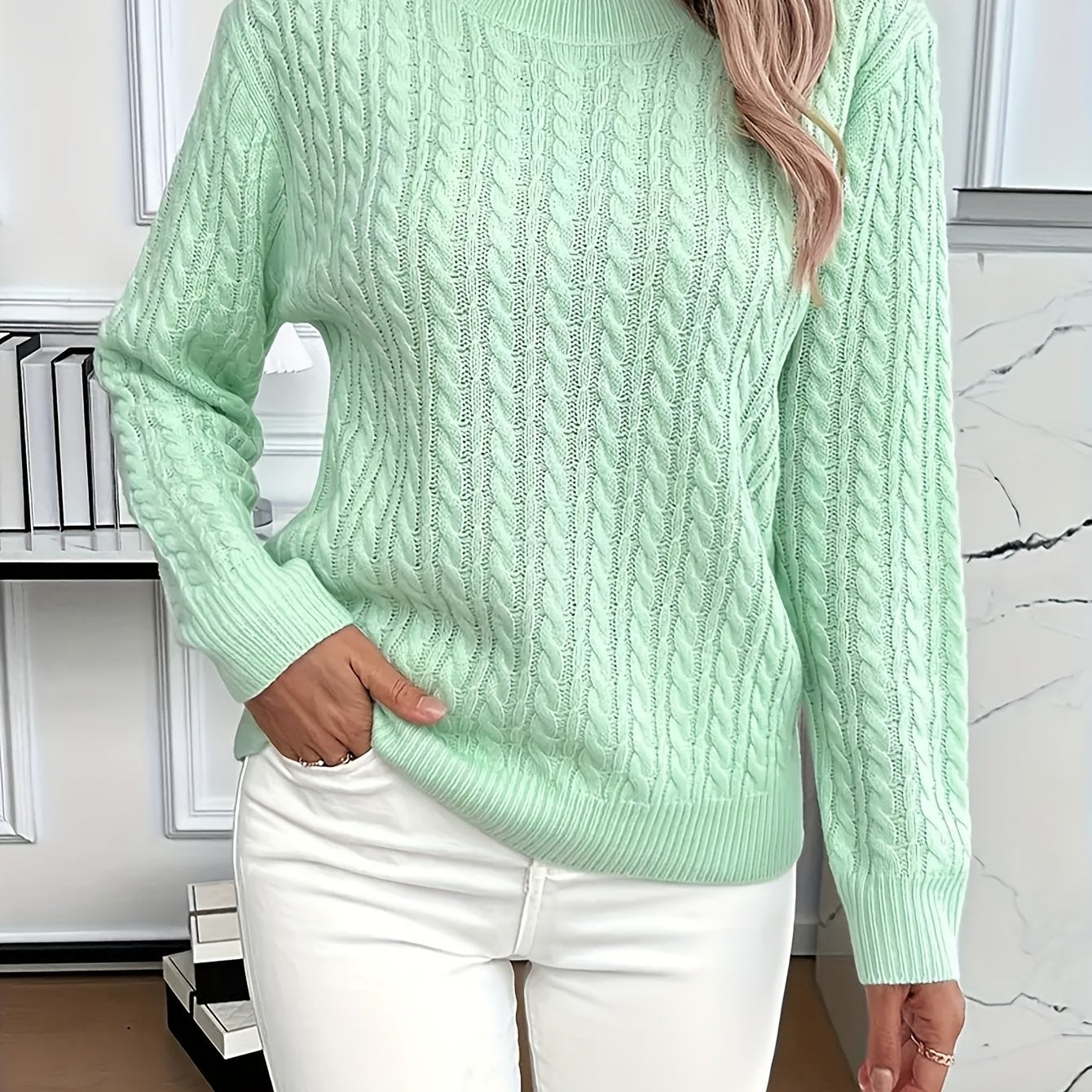 Aurore Cable Knit Ribbed Round Neck Sweater - front view