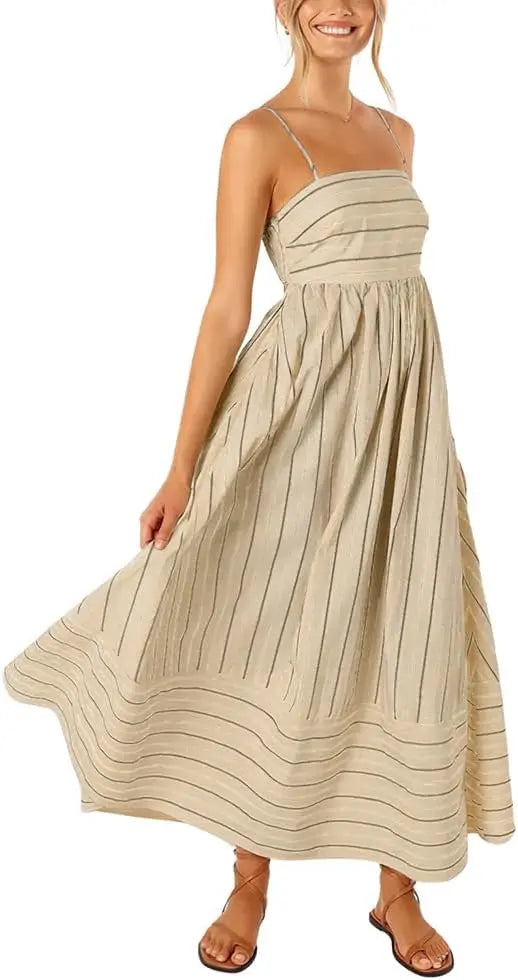 Clemence Striped Smocked Maxi Dress - front view