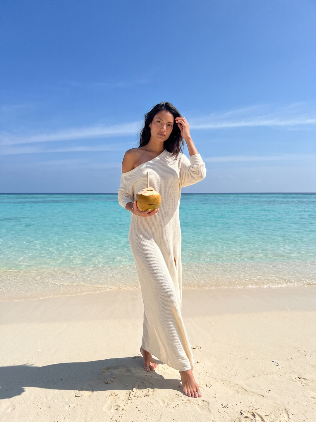 Beatrix One-Shoulder Textured Long Sleeve Maxi Dress - view 7