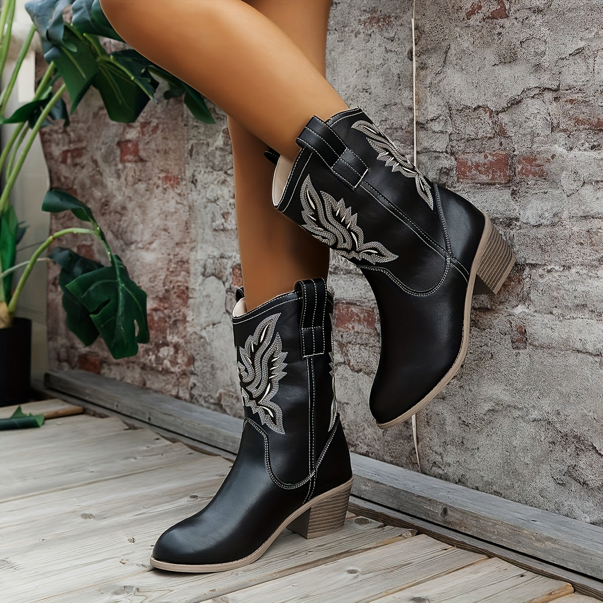 Genevieve Western Stacked Heel Boots - view 12