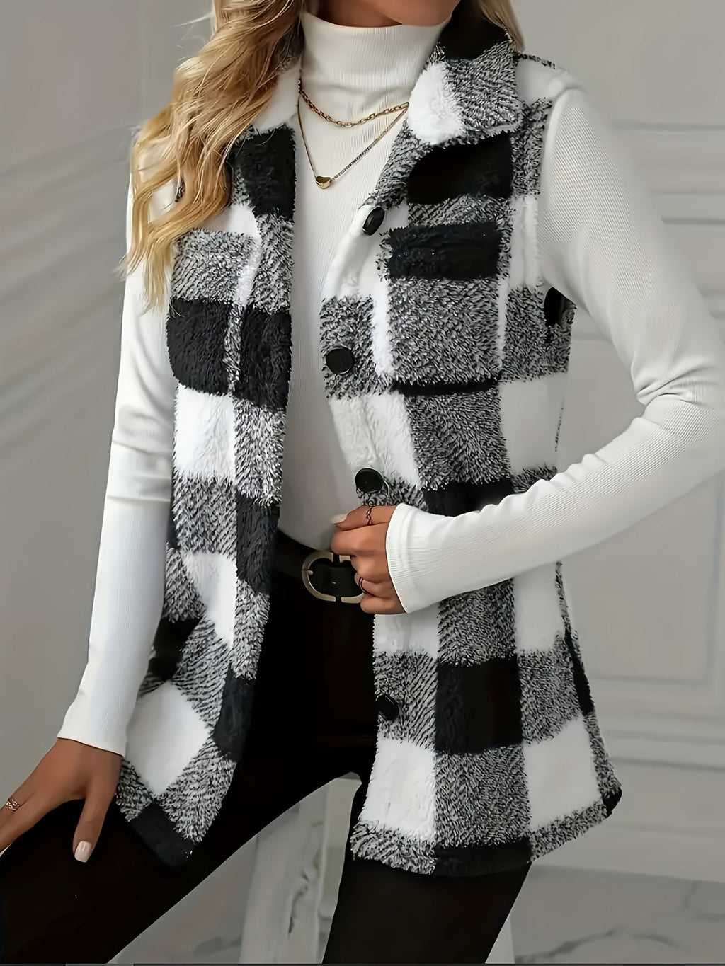 Noelle Plaid Button Front Notch Lapel Jacket - front view