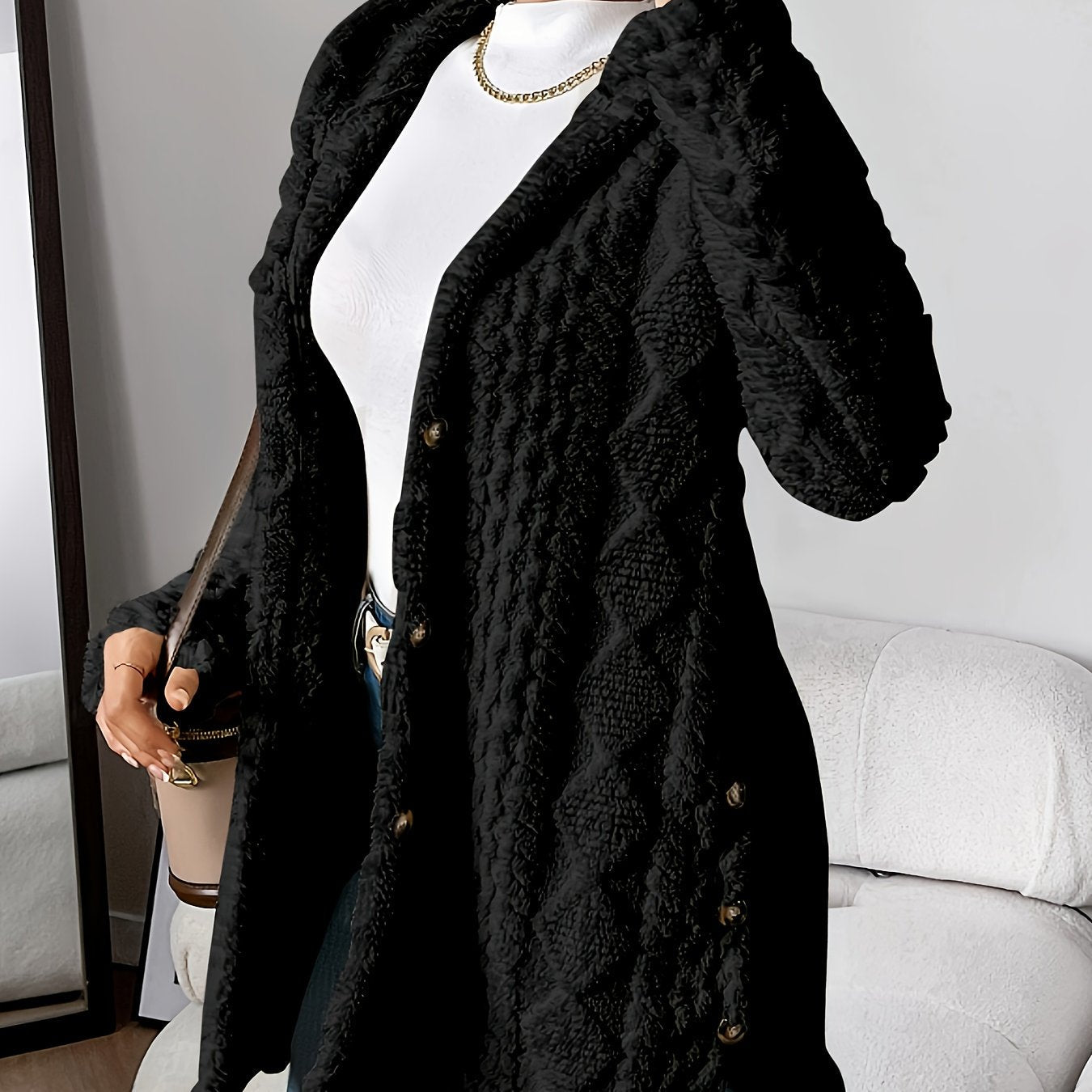 Celia Jacquard Textured Button Front Longline Cardigan - front view