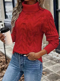Eva Cable Knit Turtleneck Pullover Sweater - front view