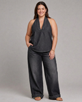 Opaline | Halter Neck Denim Top And Wide Leg Pants Set