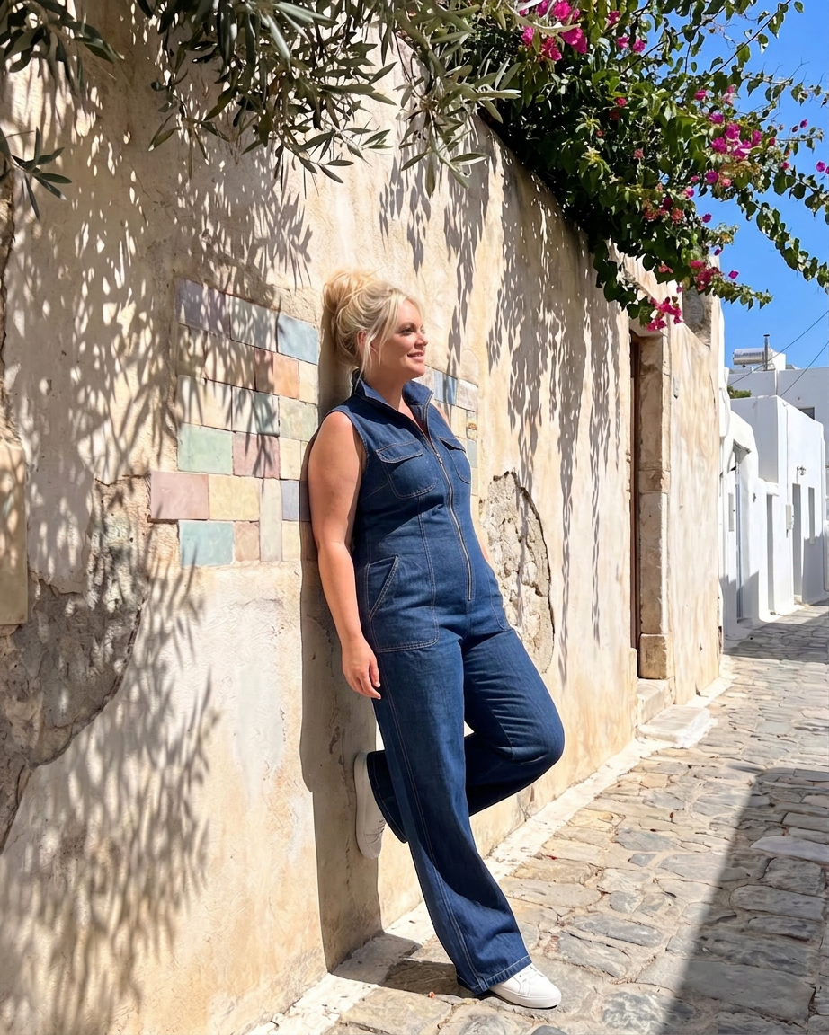 Freya | Zip Front Sleeveless Denim Wide Leg Jumpsuit