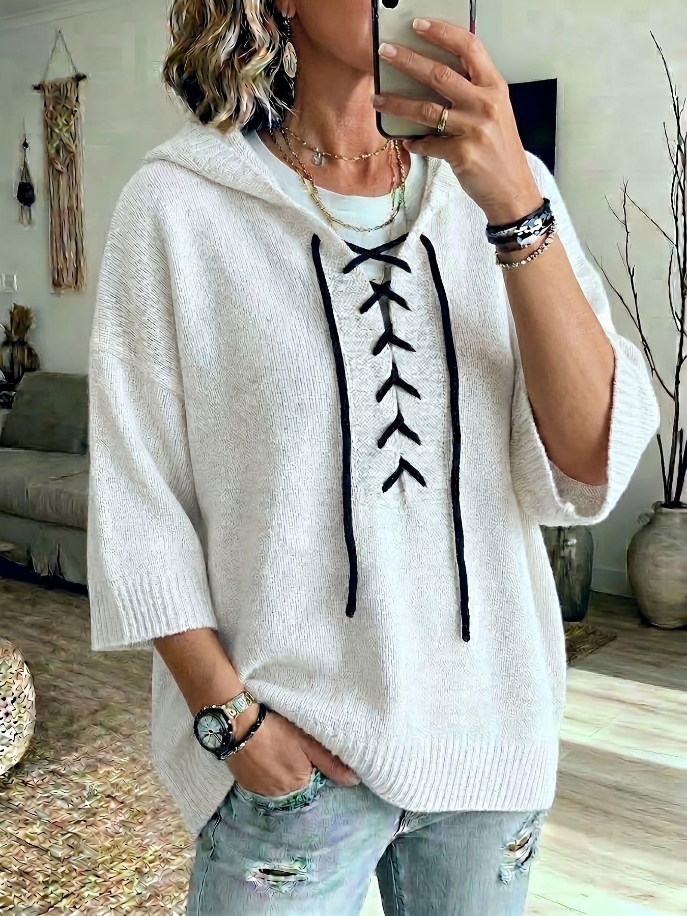 Delphine Oversized Batwing Sleeve Hoodie - view 3