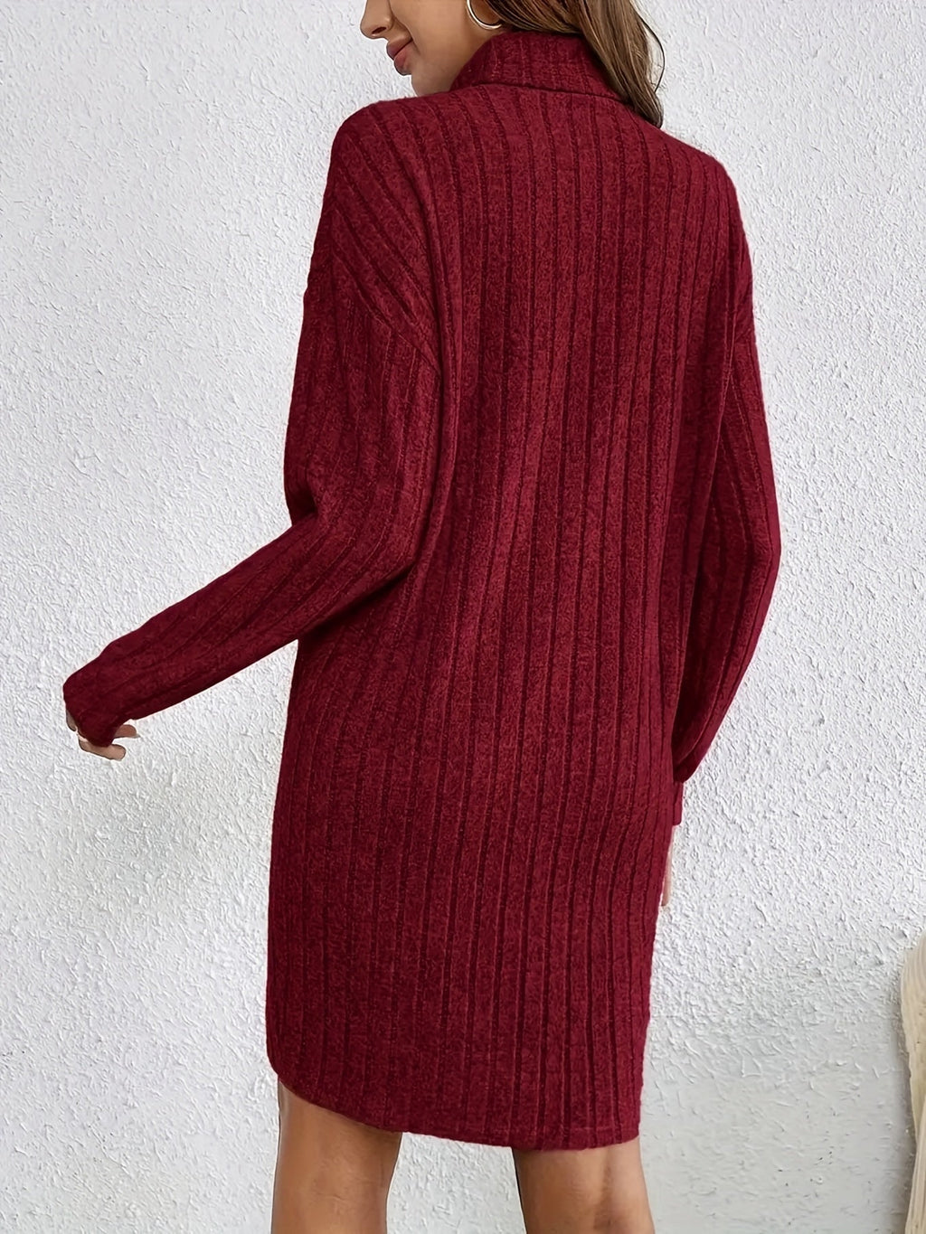 Violet Ribbed Turtleneck Long Sleeve Sweater Dress - view 7