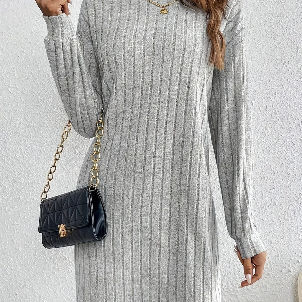 Violet Ribbed Turtleneck Long Sleeve Sweater Dress - view 2