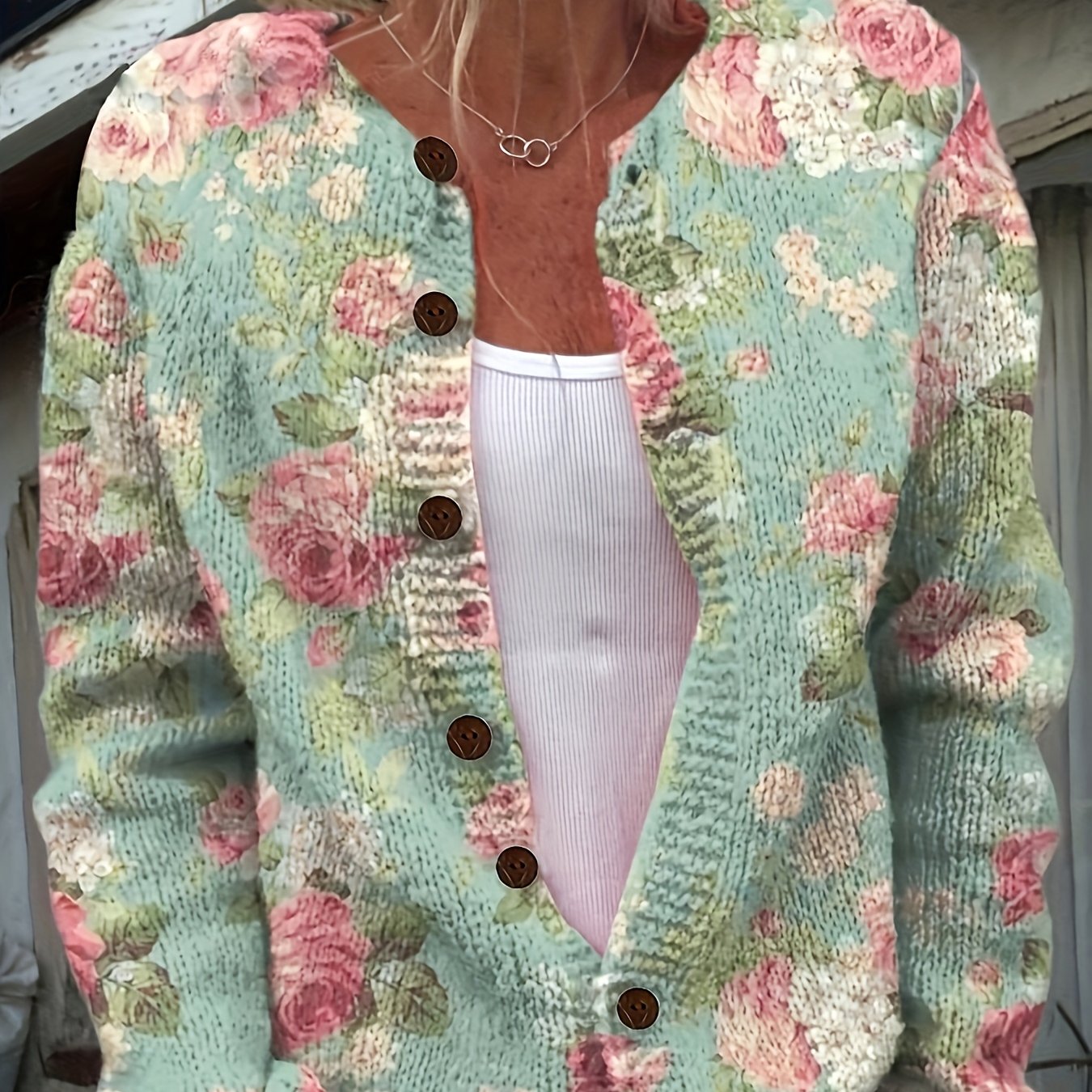 Giulia Ditsy Floral Button Front Cardigan - front view
