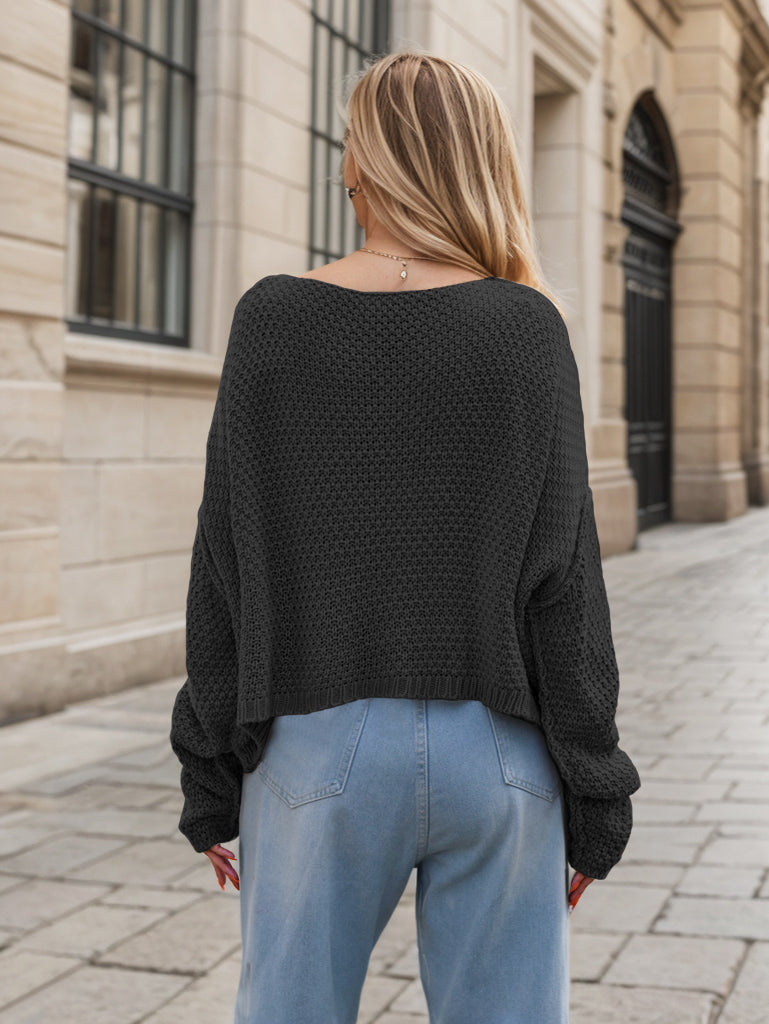 Eloise | Cable Waffle Knit Sweater with Scoop Crew Neck for Women