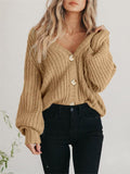Cassandra | Chunky Knit Cardigan with Deep V Neck and Buttons for Women