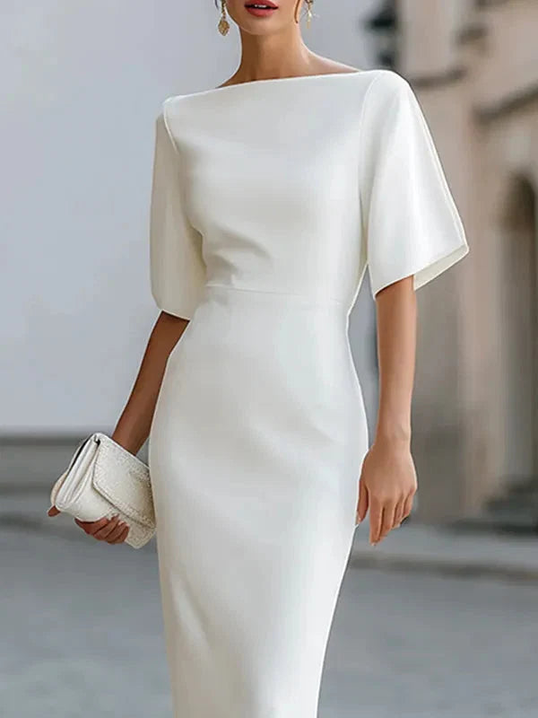 Camille Boat Neck Ruffle Sleeve Midi Dress - view 3
