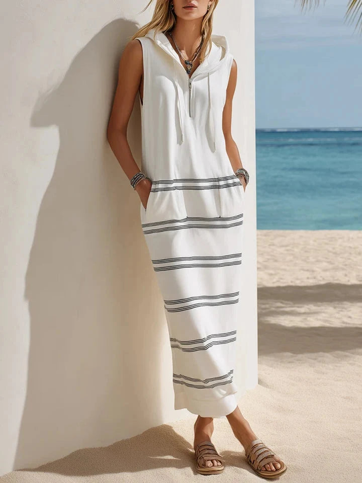 Linnea Striped Hooded Sleeveless Maxi Dress - front view