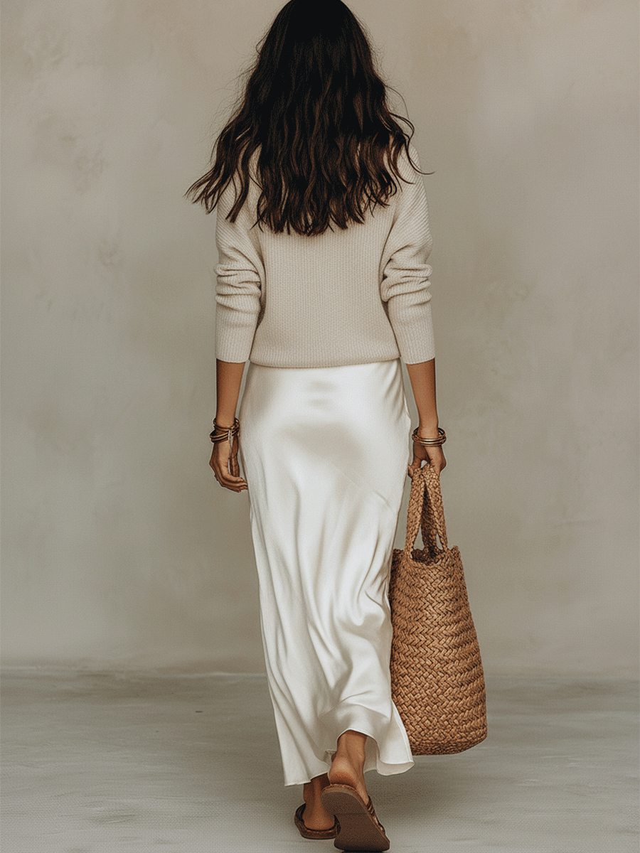 Sylvie Knit Top and Satin Midi Skirt Set - view 2