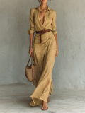 Una Belted Lapel Maxi Dress - front view