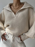 Jane | Ribbed Polo Sweater with Split Collar and Wide Cuffs for Women