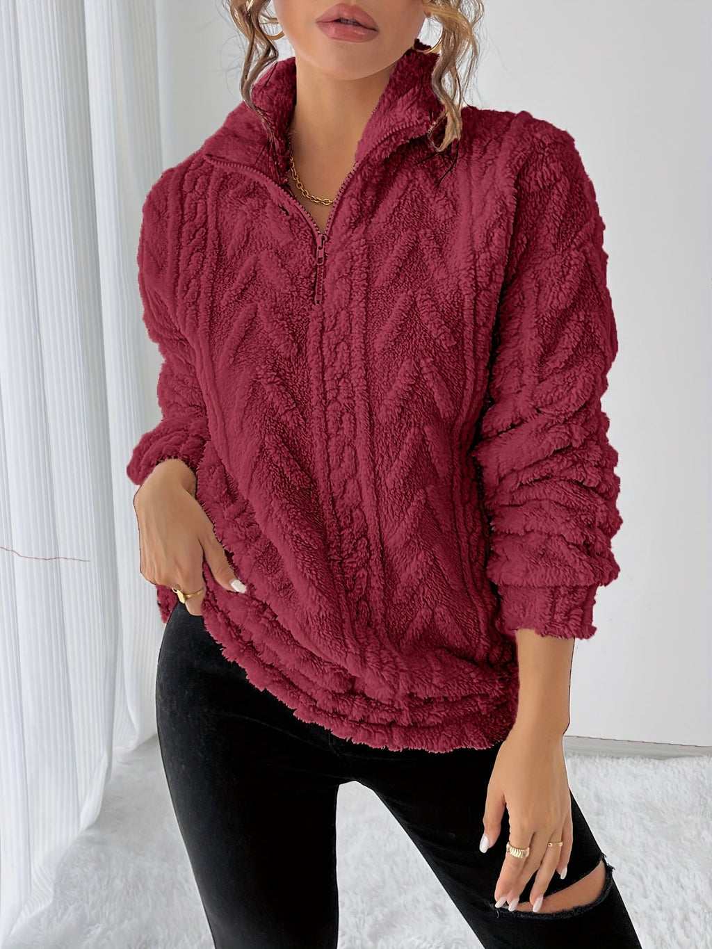 Victoria Textured Quarter Zip Sweatshirt - front view