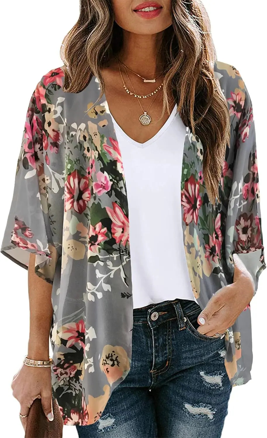 Della Floral Kimono Cardigan - front view