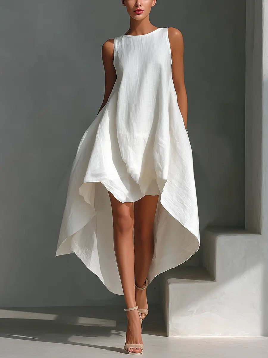 Astrid Asymmetric Hem Midi Dress - front view