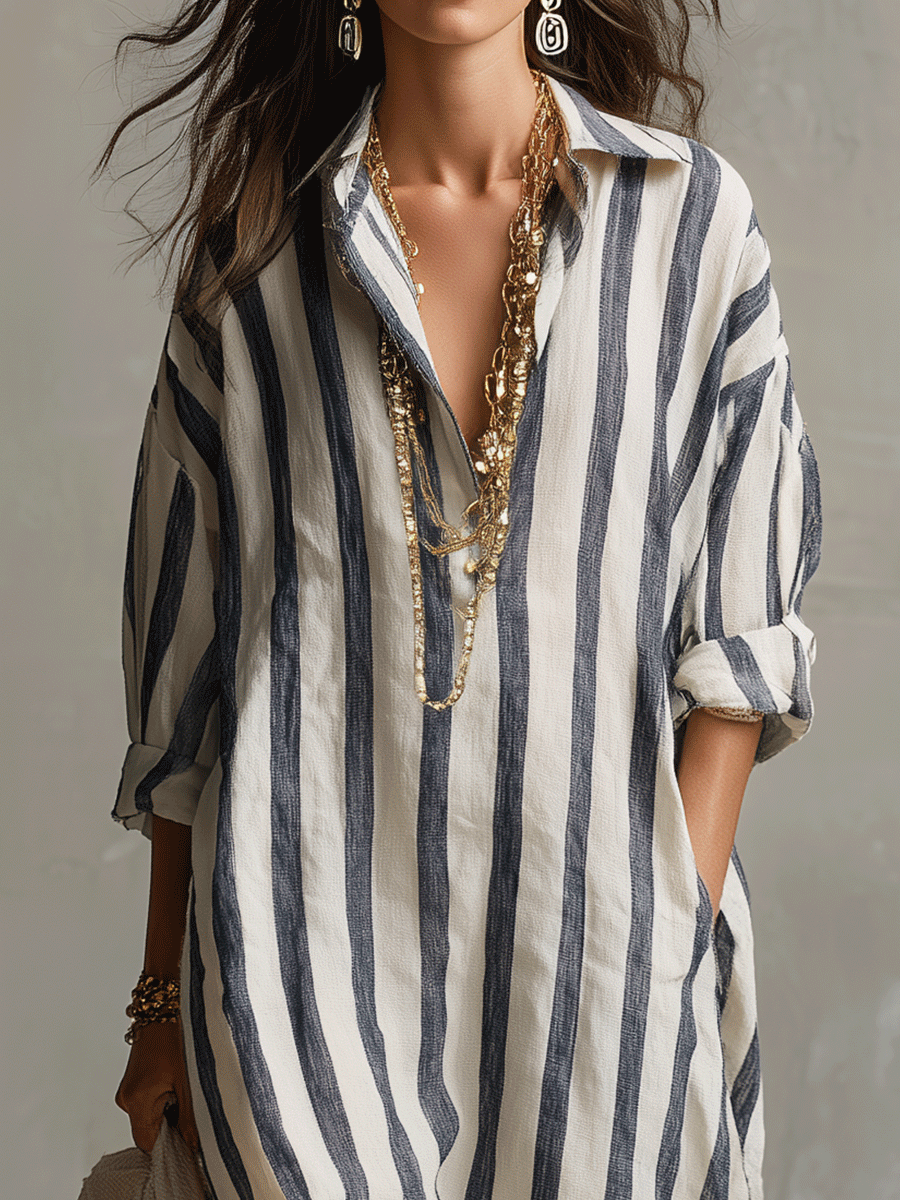 Harlow Striped Boho Long Sleeve Maxi Dress - view 9