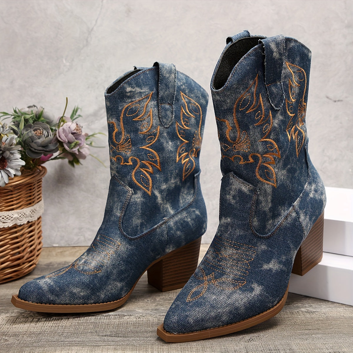 Camille Embroidered Western Block Heel Boots - view 11