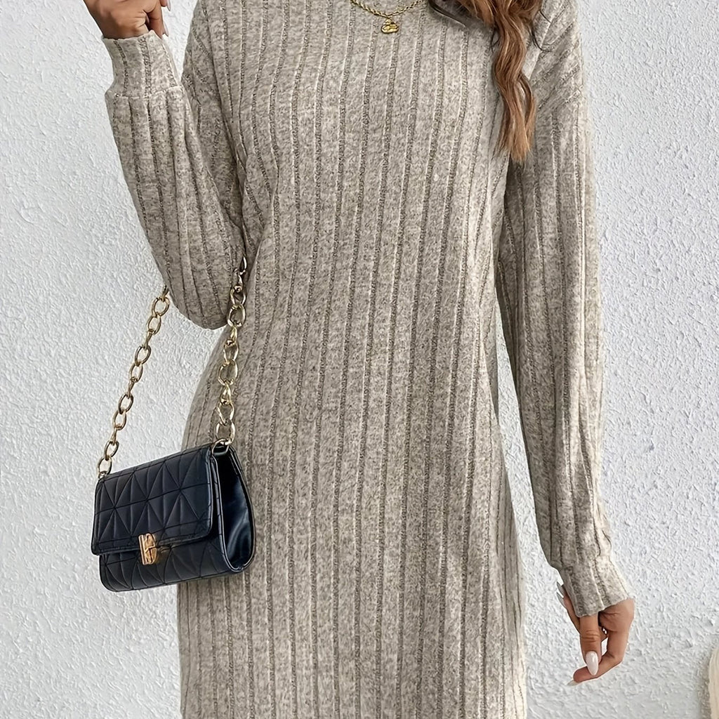 Violet Ribbed Turtleneck Long Sleeve Sweater Dress - view 4