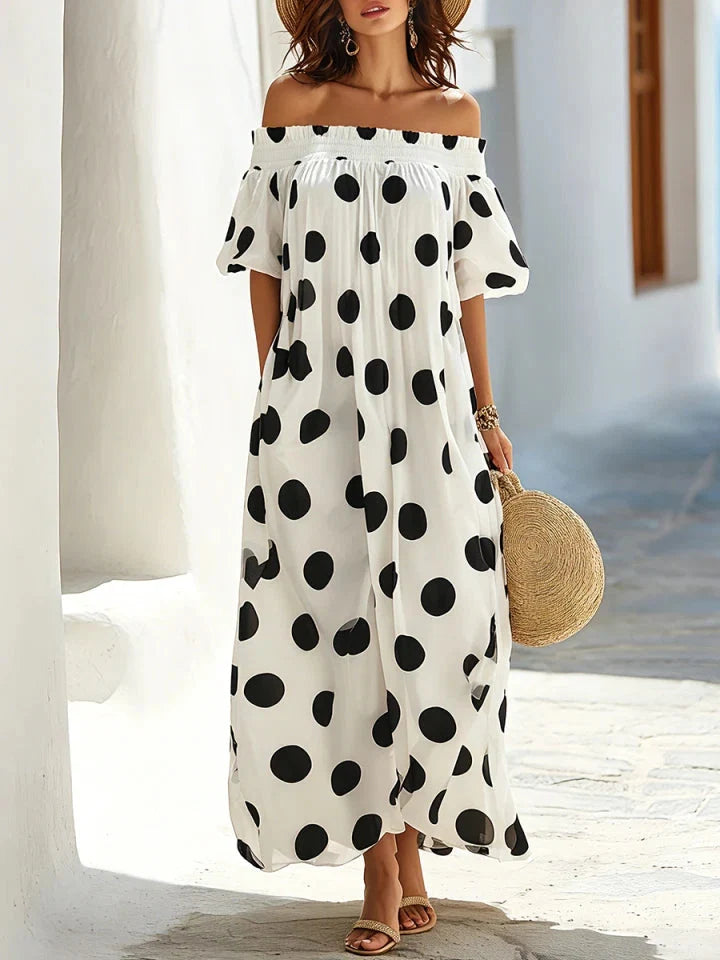 Orla Polka Dot Off-Shoulder Maxi Dress - front view