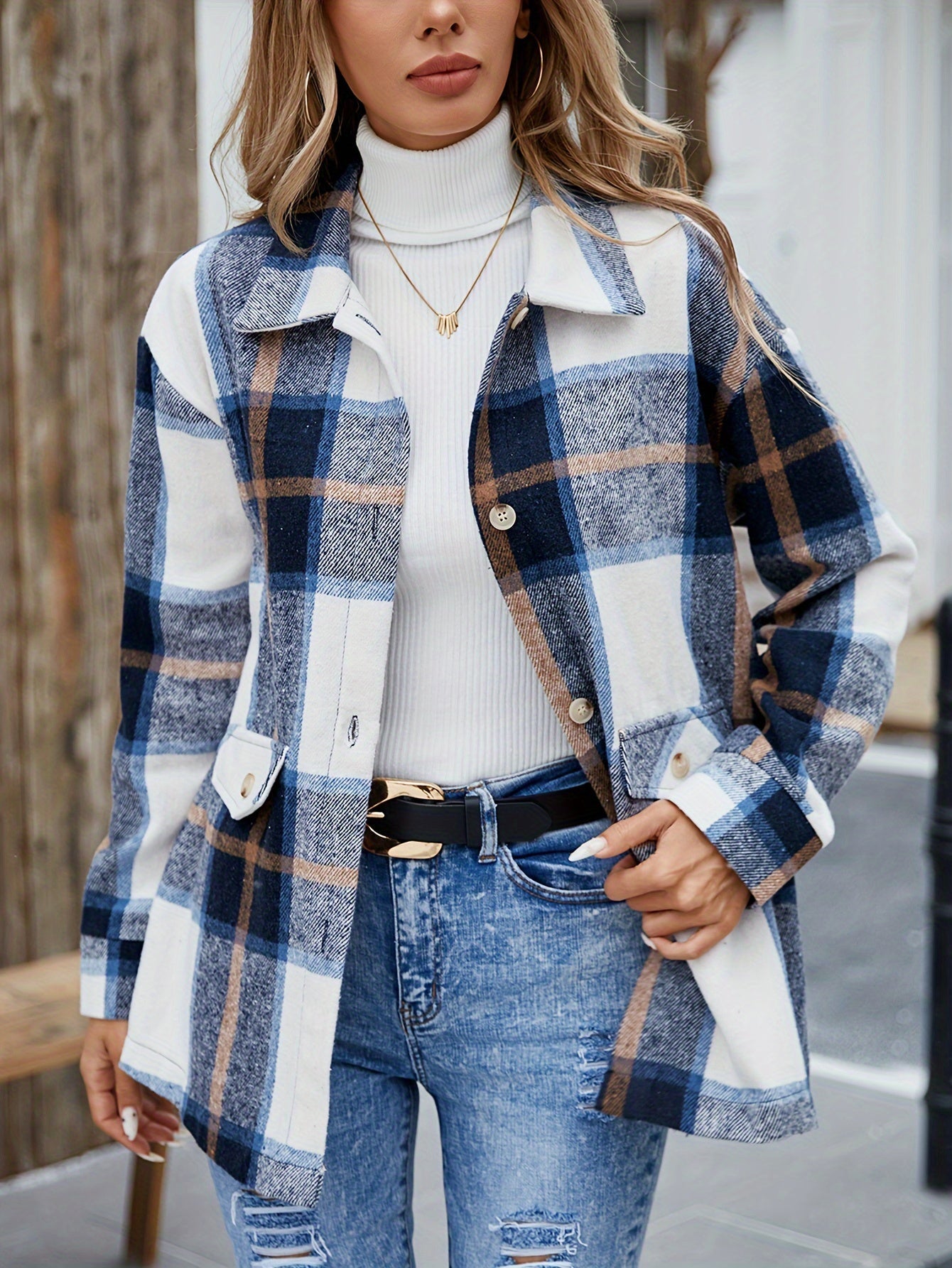 Elodie Plaid Button Front Overshirt Jacket - view 2