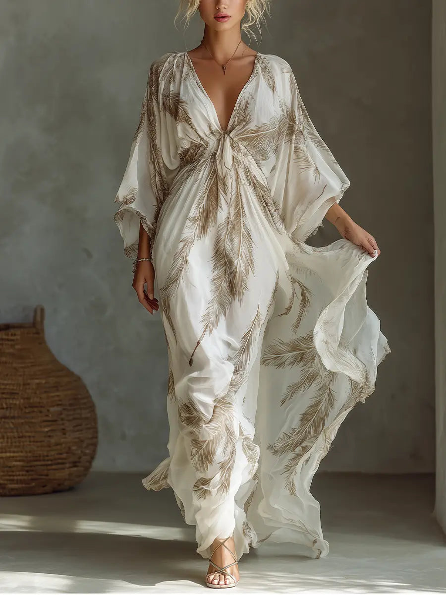 Rue Palm Print Maxi Dress - front view