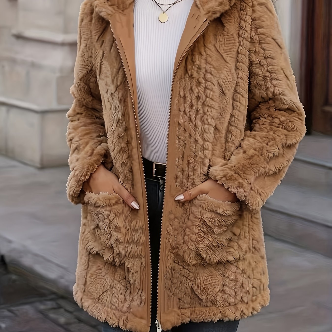 Anouk Textured Zip Front Cardigan - front view