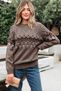 Alana | Crew Neck Knit Sweater with Patterned Yoke for Women