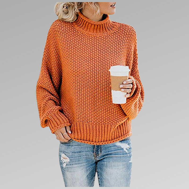 Anna Chunky Knit Oversized Turtleneck Sweater - front view