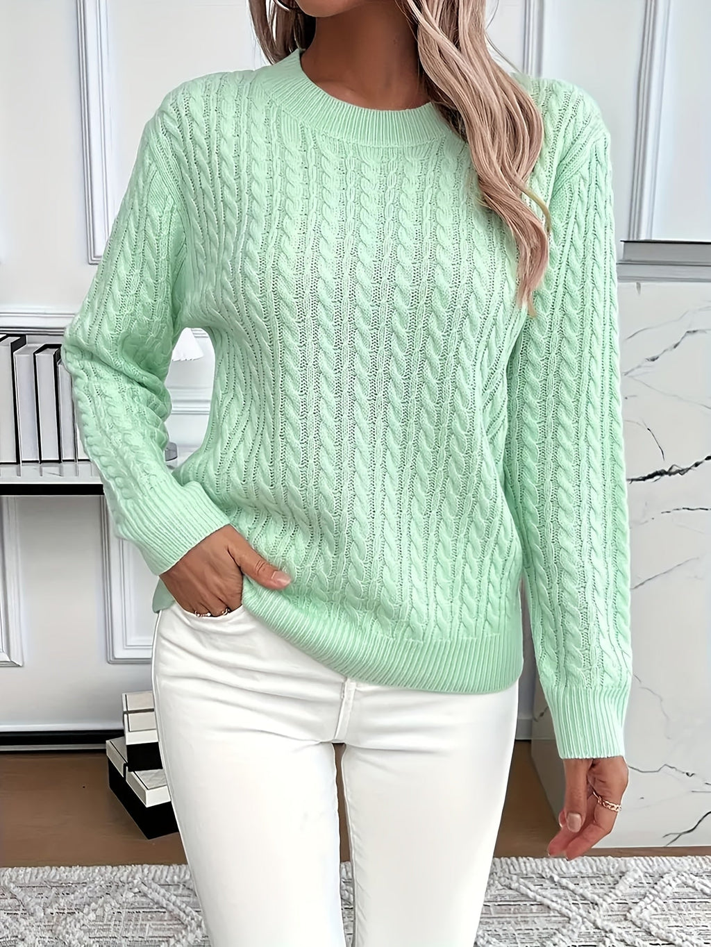 Aurore Cable Knit Ribbed Round Neck Sweater - view 2
