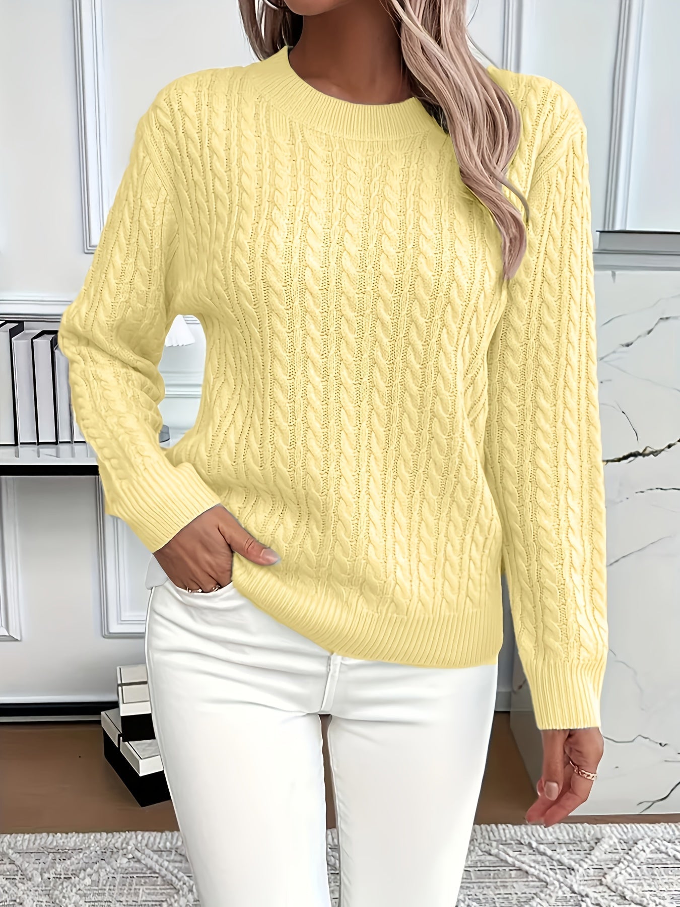 Aurore Cable Knit Ribbed Round Neck Sweater - view 4