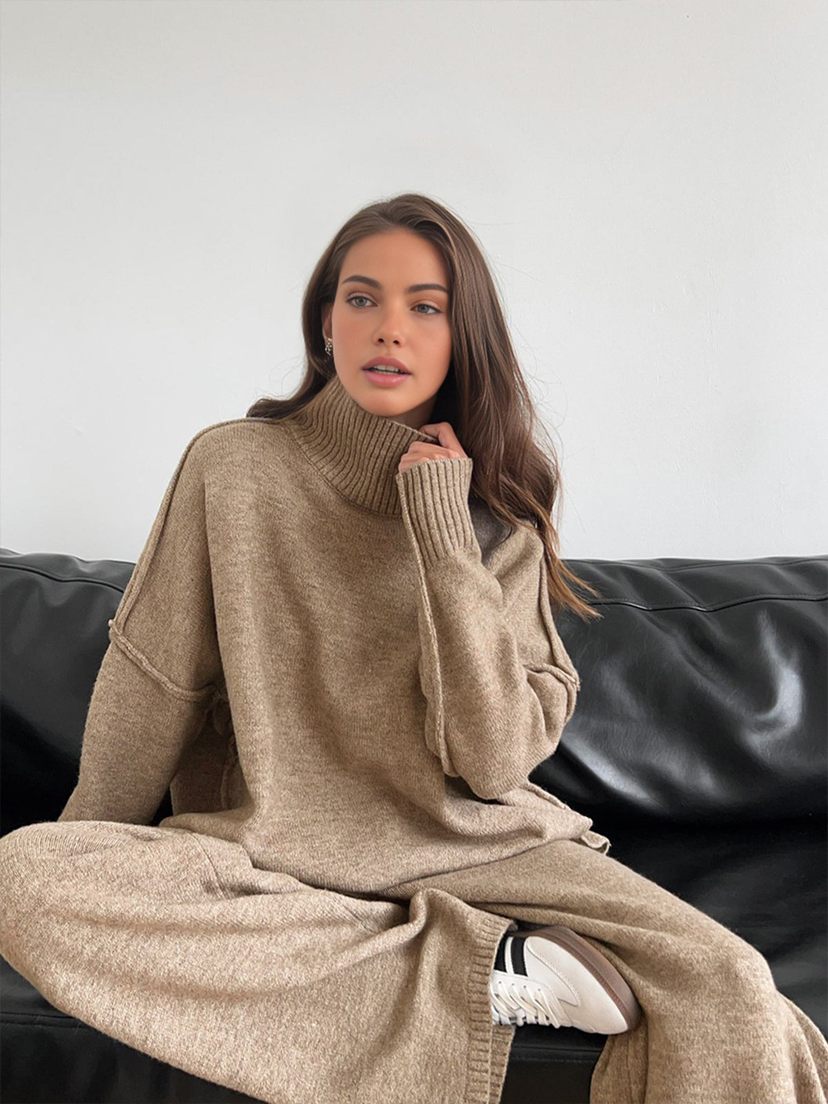 Briony | Turtleneck Lounge Set with Wide Leg Trousers for Women