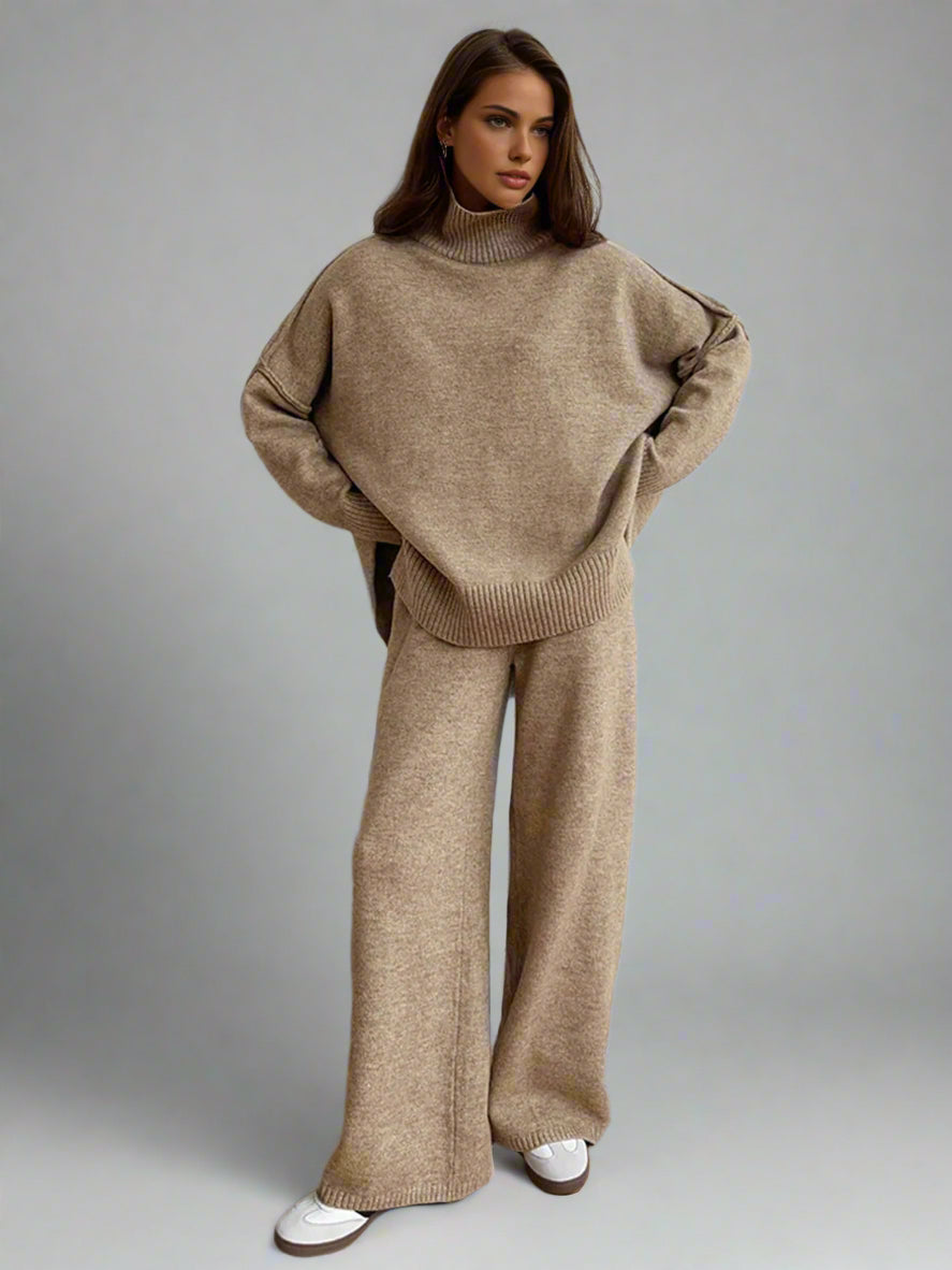 Briony | Turtleneck Lounge Set with Wide Leg Trousers for Women