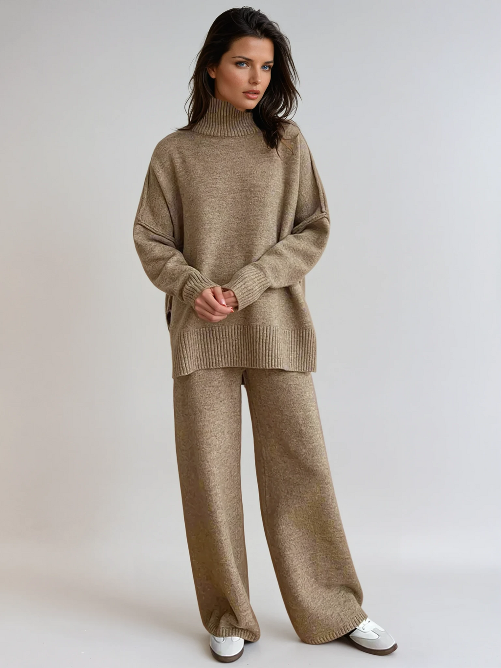 Briony | Turtleneck Lounge Set with Wide Leg Trousers for Women