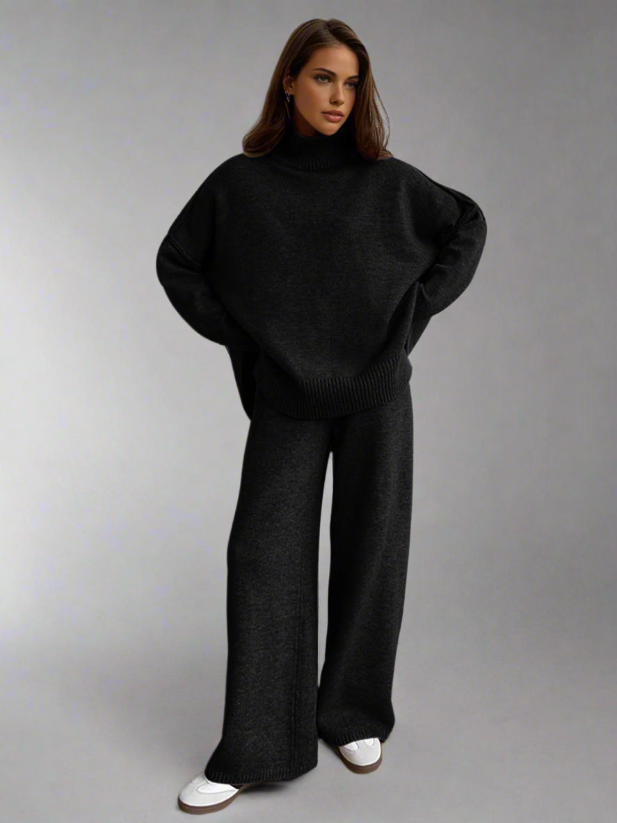 Briony | Turtleneck Lounge Set with Wide Leg Trousers for Women