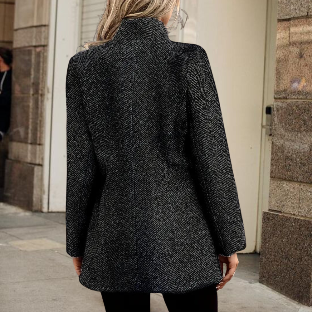 Women's Longline Herringbone Blazer with Open Front