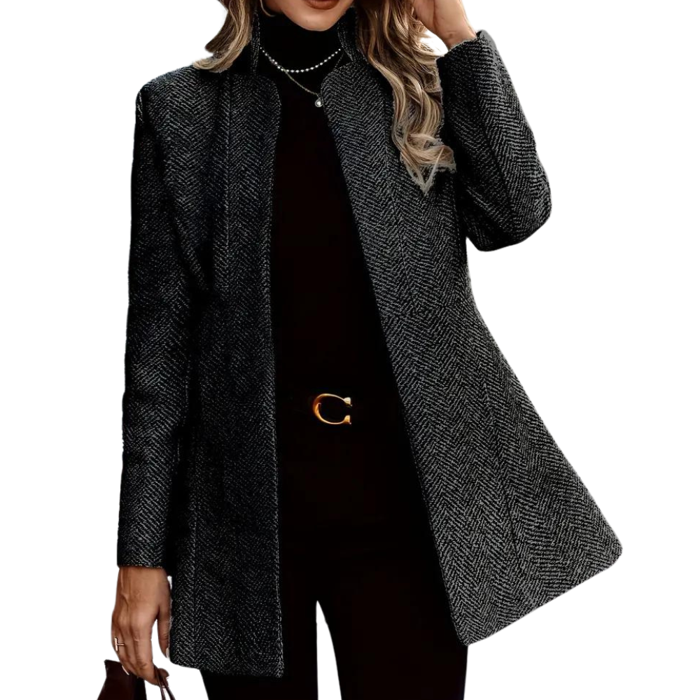 Women's Longline Herringbone Blazer with Open Front