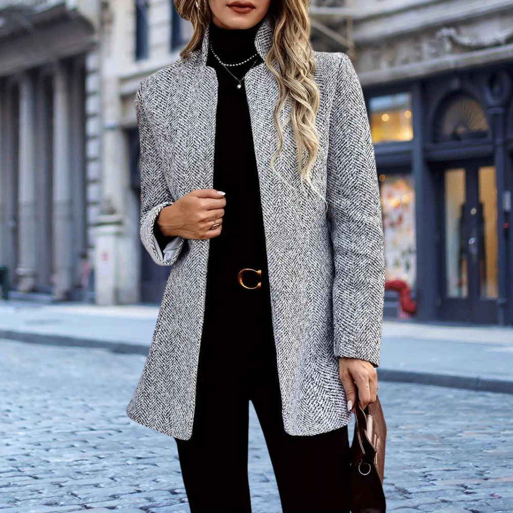 Women's Longline Herringbone Blazer with Open Front
