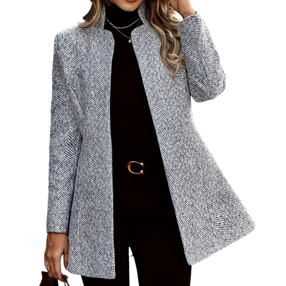 Women's Longline Herringbone Blazer with Open Front